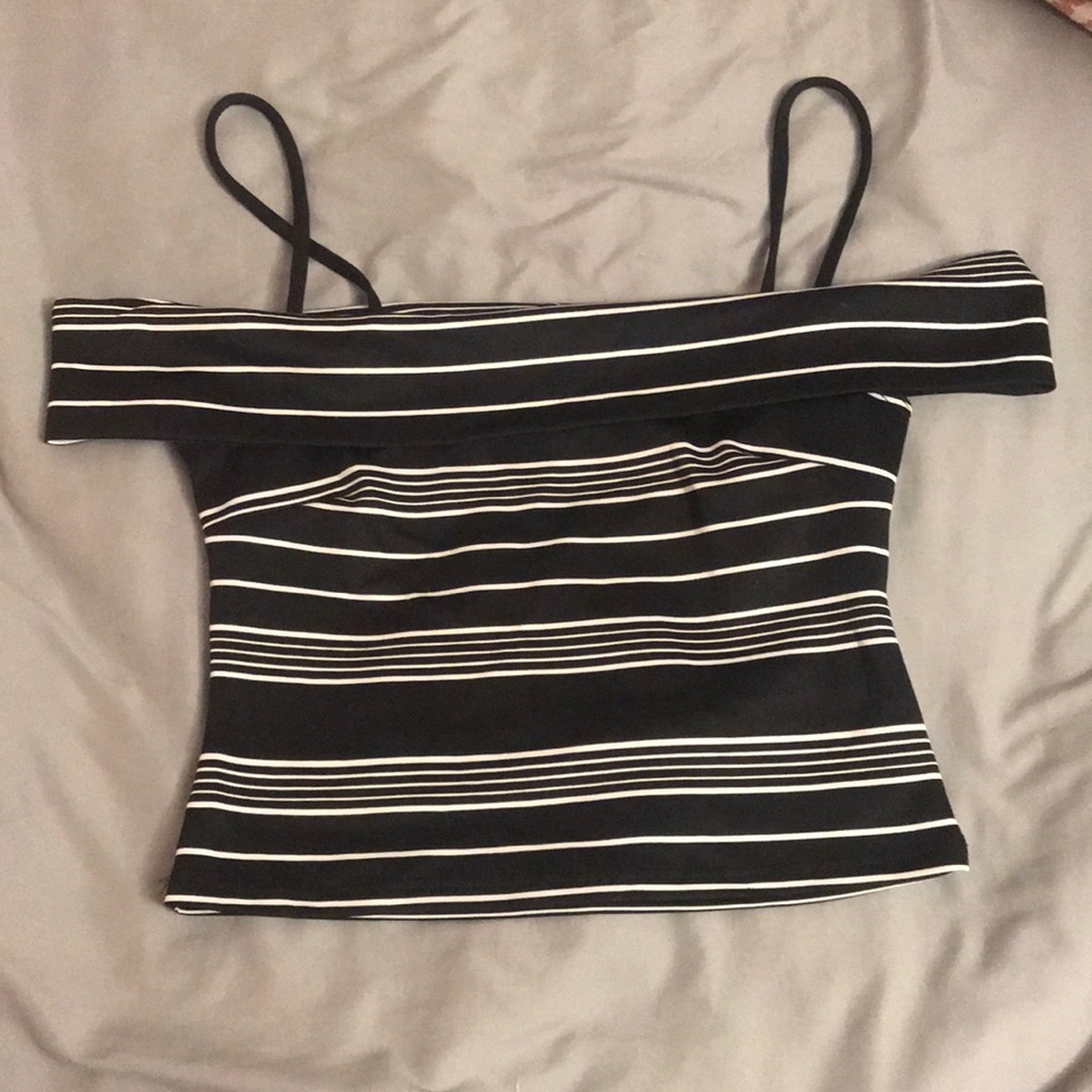 Black and white striped crop top
